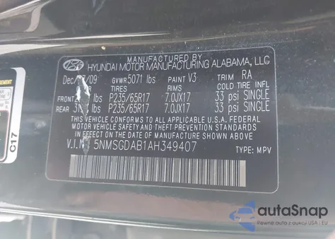 2010 Hyundai Santa Fe Gls from USA, damaged, VIN 5NMSGDAB1AH349407